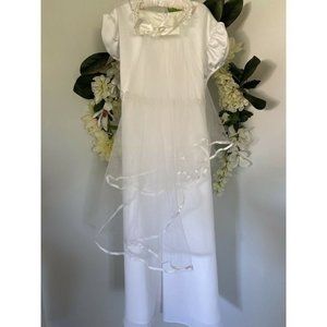 Vintage Girls Jessica McClintock White Chiffon Sequin Satin Dress Size 12 a Veil